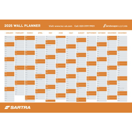 SARTRA® 2025 Wall Planner - Medium