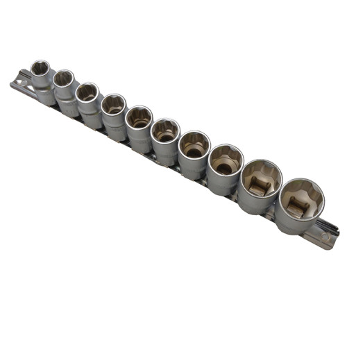 1/2in Drive Socket Set on Rail, 10 Piece