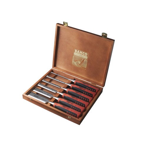 424P-S6 Bevel Edge Chisel Set in Wooden Box, 6 Piece