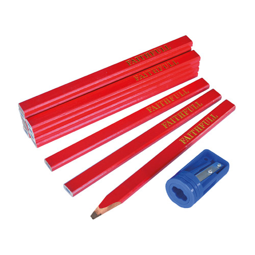 Carpenters Pencils Red (12 x Tubes of 12 + Sharpener)