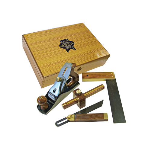 Plane & Woodworking Set of 4 in Wooden Box