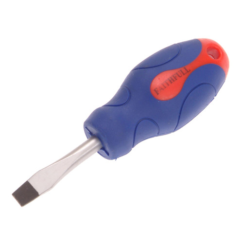 Soft Grip Stubby Screwdriver Flared Slotted Tip 6.5 x 38mm