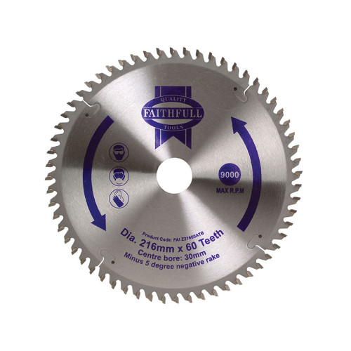 TCT Cross Cut Mitre Saw Blade 216 x 30mm x 60T NEG