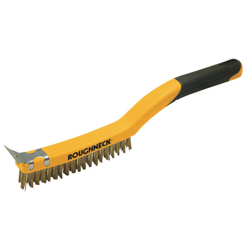 Carbon Steel Wire Brush Soft Grip with Scraper 355mm (14in) - 3 Row