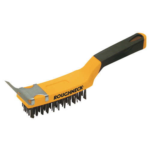 Carbon Steel Wire Brush Soft Grip with Scraper 300mm (12in) - 4 Row