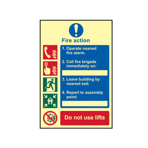 Fire Action Procedure - Photoluminescent Sign 200 x 300mm