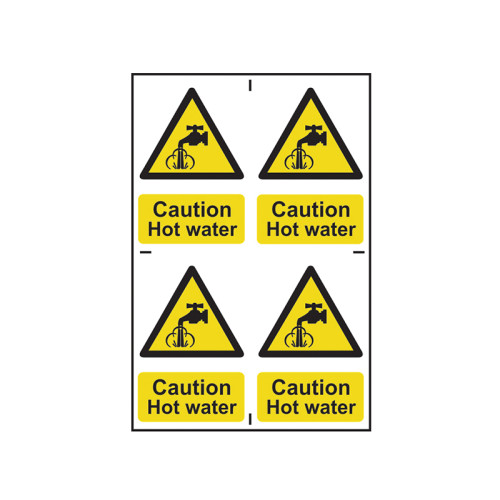 Caution Hot Water - 4 PVC Signs 100 x 100mm