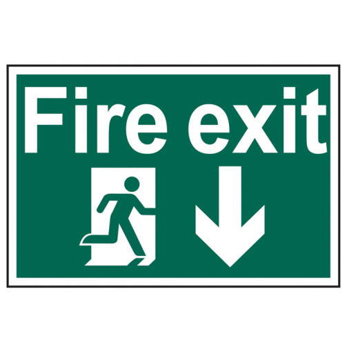 Fire Exit Running Man Arrow Down - PVC Sign 300 x 200mm