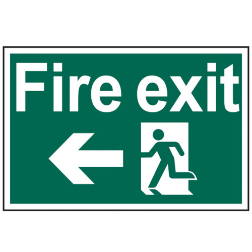 Fire Exit Running Man Arrow Left - PVC Sign 300 x 200mm