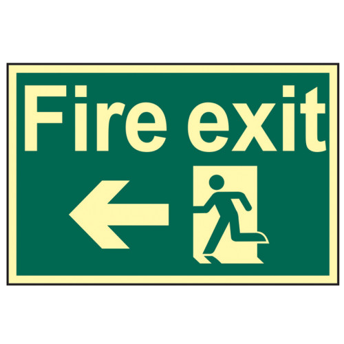 Fire Exit Running Man Arrow Left - Photoluminescent 300 x 200mm