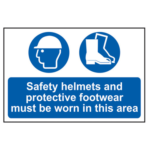 Safety Helmets & Footwear To Be Worn - PVC Sign 600 x 400mm