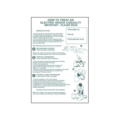 How To Treat An Electric Shock Casualty - PVC Sign 400 x 600mm