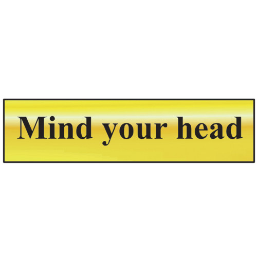 Mind Your Head - Polished Brass Effect 200 x 50mm