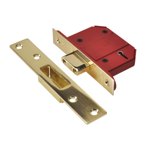 StrongBOLT 2100S BS 5 Lever Mortice Deadlock 68mm 2.5in Satin Brass Visi