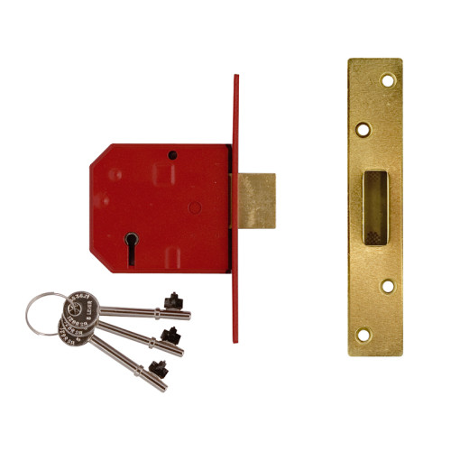 2134E 5 Lever BS Mortice Deadlock Satin Brass Finish 79.5mm 3in Visi