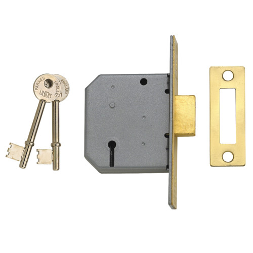 2177 3 Lever Mortice Deadlock Polished Brass 77.5mm 3in Box