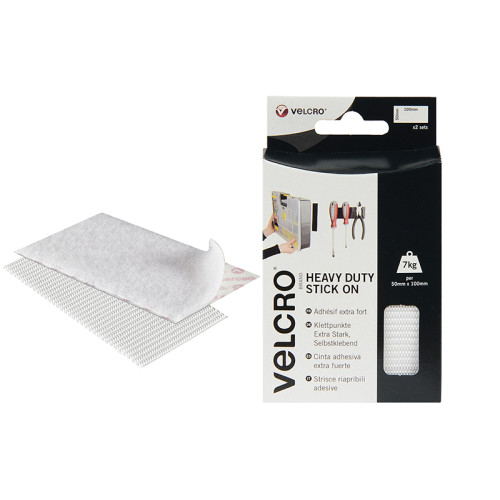 VELCRO® Brand Heavy-Duty Stick On Strips (2) 50 x100mm White