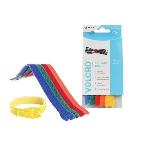 VELCRO® Brand ONE-WRAP® Reusable Ties (5) 12mm x 20cm Multi-Colour