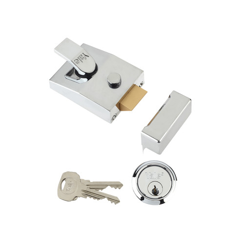 P89 Deadlock Nightlatch 60mm Backset DMG Finish Satin Chrome Cylinder Visi