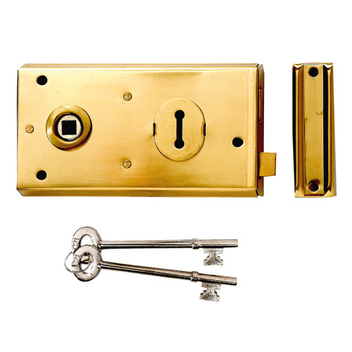 P401 Rim Lock Polished Brass Finish 138 x 76mm Visi